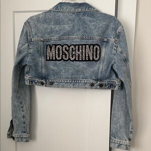 NWOT H&M x MOSCHINO limited edition cropped bedazzled jean jacket size small